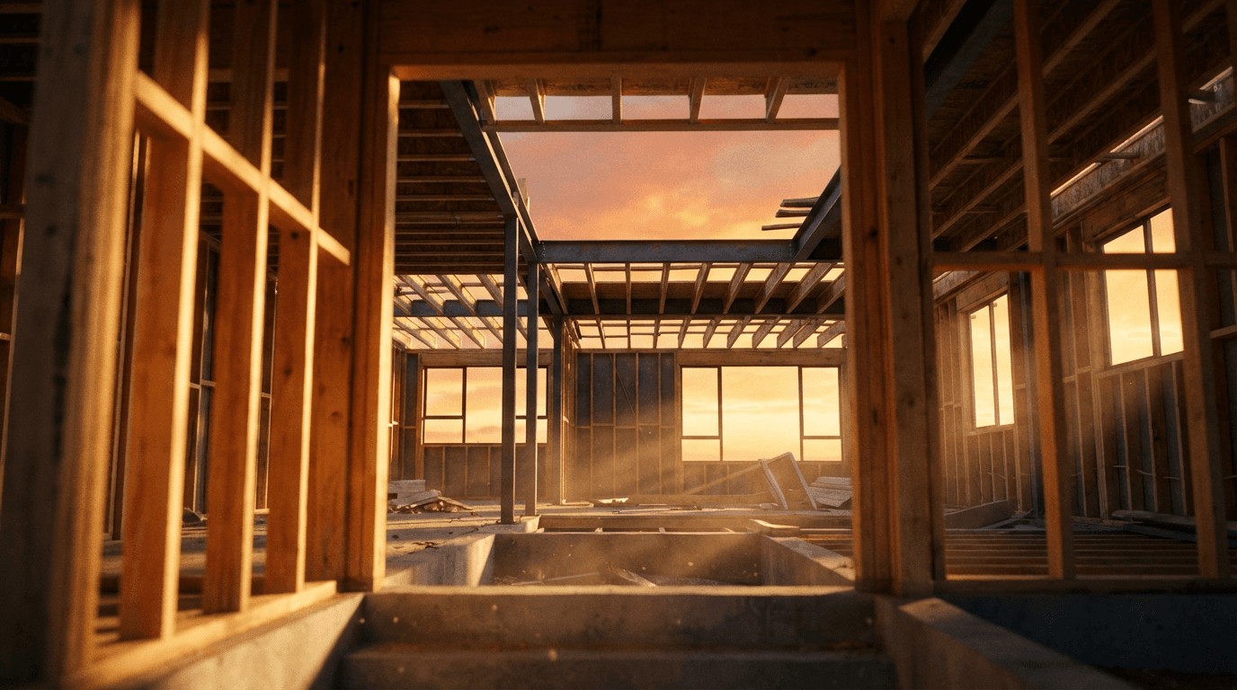 Franko Construction project showing completed modern residential villa in Tiranë with natural evening light